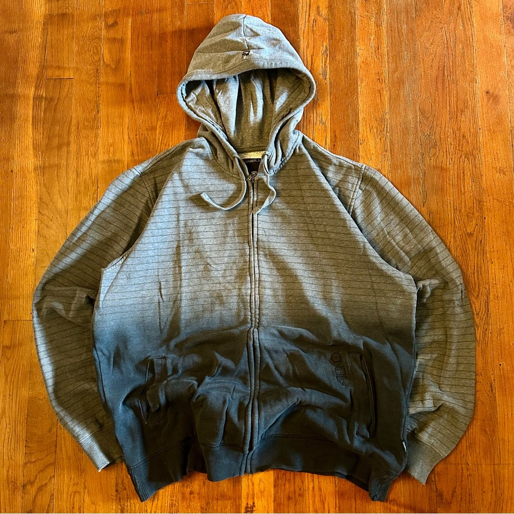 Vintage O’Neill Surfer Skater Heavyweight Gray Striped Zip Hoodie Sweatshirt L